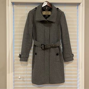 Burberry Gibbsmoore Grey Wool Blend Single Breasted Belted Coat Size 6
